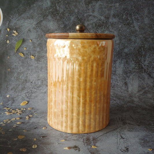 Honey Glow Faceted Airtight Ceramic Storage Jar 1Kg