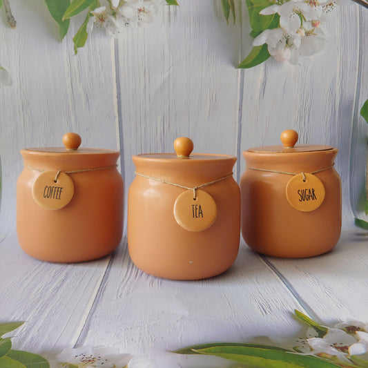 Brown Matka Solid Ceremic Tea Coffee Sugar Canisters 500ml