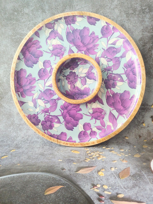 Purple Floral Wooden Serving Platter