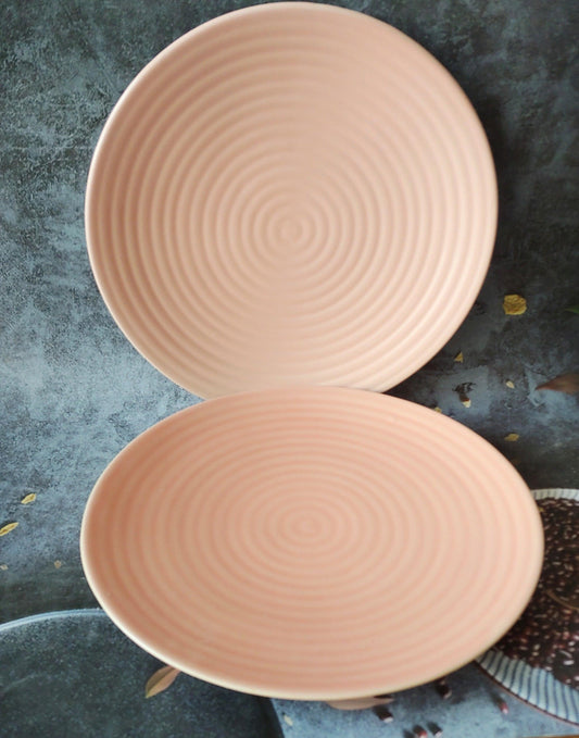 Rippled Pink Quarter Ceramic Plate Set of 2