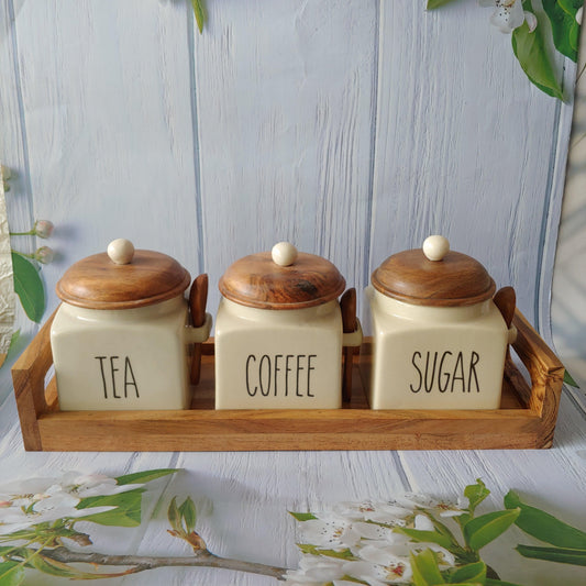 Ivory Square Solid Tea Coffee Sugar Ceramic Canisters 500 ml