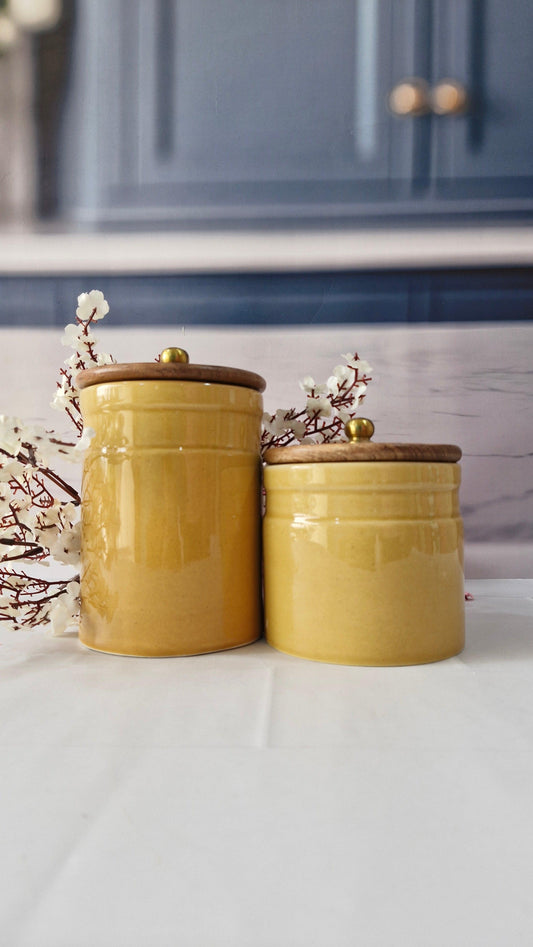 The Sunshine Yellow Airtight lid (Set of 2, 1kg,1/2 kg) - Ceramic Container
