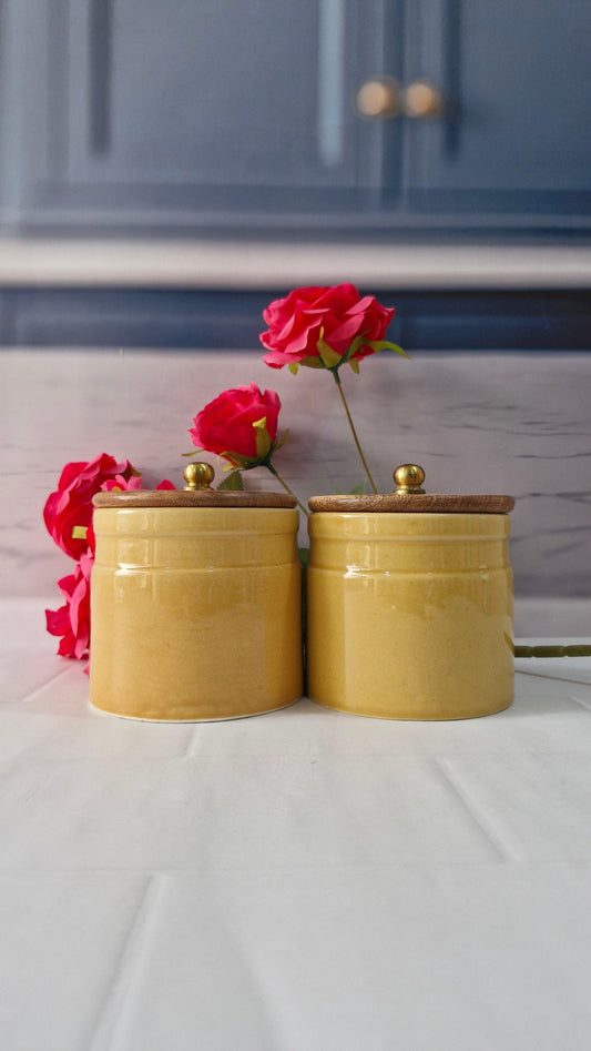 Yellow Bright Airtight Ceramic Container (1/2 kg) with lid