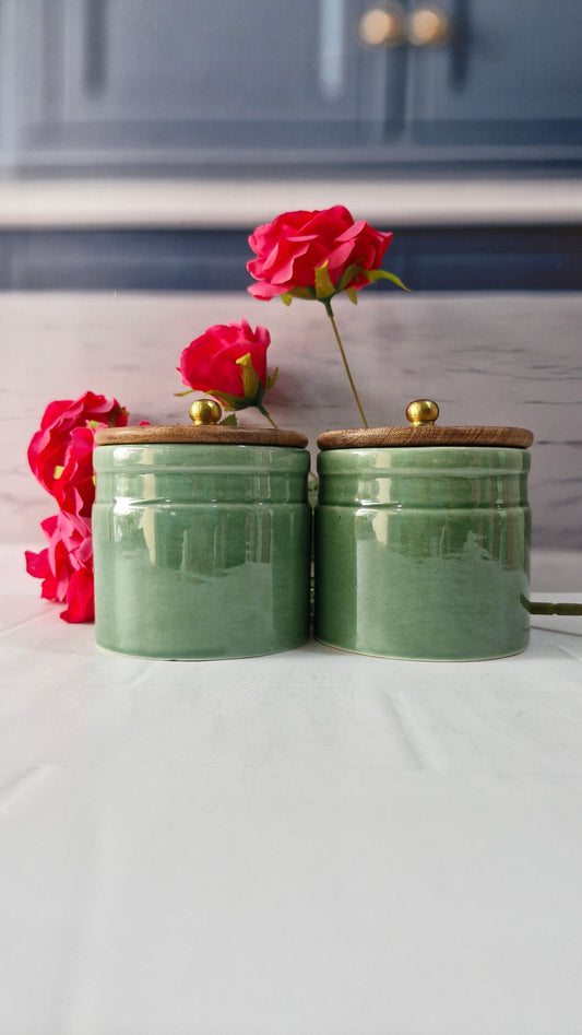 Green Sweet & Sassy Airtight Ceramic Container (1/2 kg) with lid