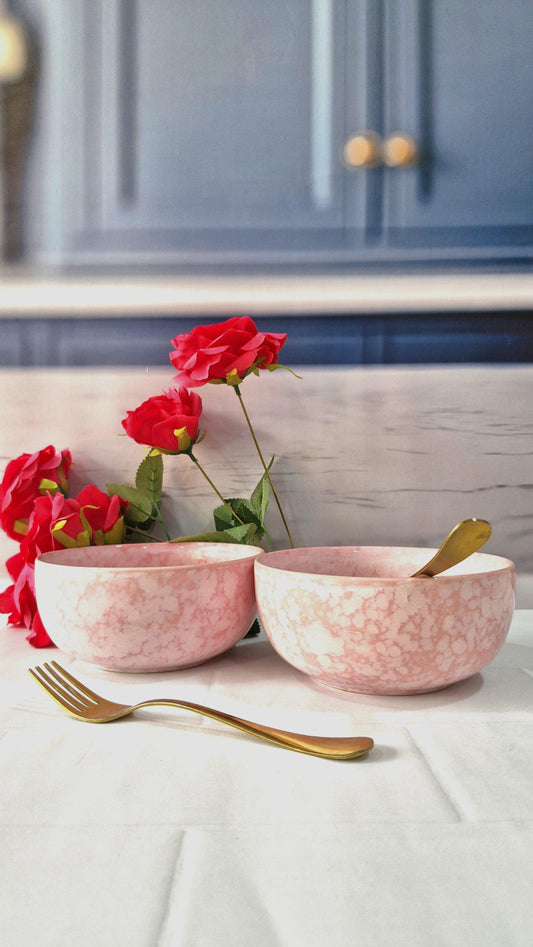 Blushing Beauties Marble-Effect Ceramic Serving Bowls Set of 2 800ml