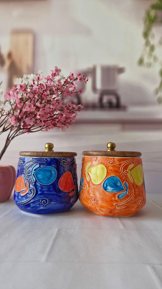 Colorful Pair Handcrafted Designs with Love Retreat (1/2 kg) Airtight Jars for Spices & Cookies