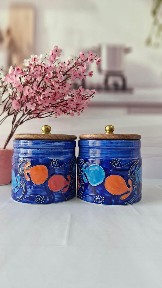 Pop of Colorful Handcrafted Designs with Love Retreat (1/2 kg) Airtight Jars for Spices & Cookies