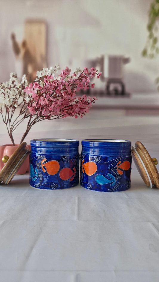 Pop of Colorful Handcrafted Designs with Love Retreat (1/2 kg) Airtight Jars for Spices & Cookies