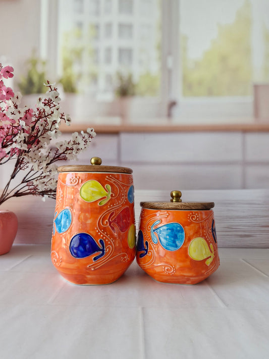 Elegant Artisan Colorful Handcrafted Designs 1kg and (1/2 kg) ceramic airtight jars Spices & Cookies