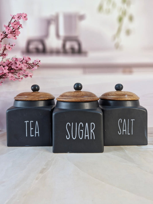 Sweetheart Home Black Tea ,Sugar, Salt, Solid Ceramic Square Airtight Canisters 500ml