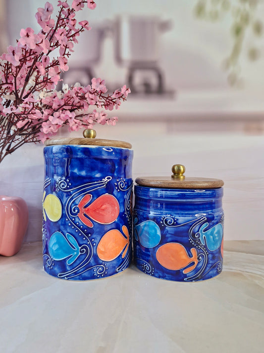 Rainbow Artisan Colorful Handcrafted Designs 1kg and (1/2 kg) ceramic airtight jars Spices & Cookies