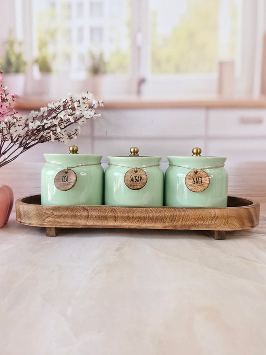 Mint Blossom Airtight Matka Solid Ceremic Tea,Sugar, and Salt,Canisters 500ml