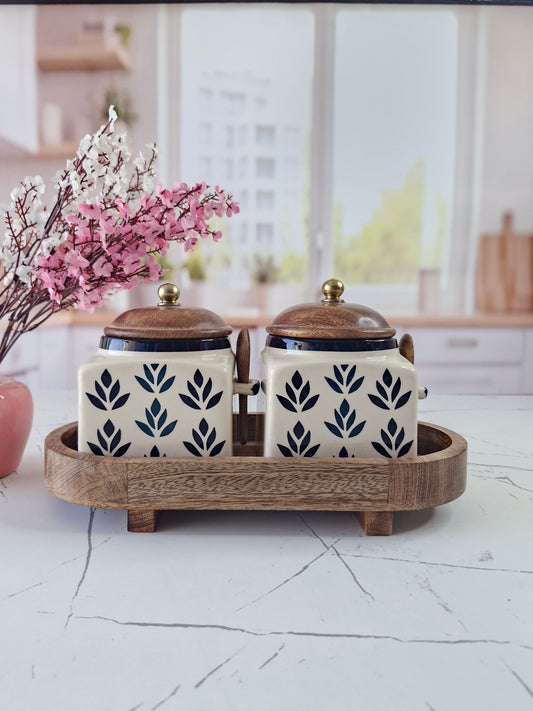 Lotus Hand Painted Designs Airtight Square Jars (1/2 kg) with spoon for Spices & Cookies