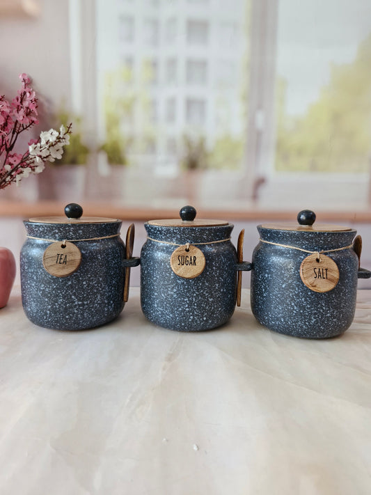 Speckled black Airtight Matka Tea ,Sugar, Salt Solid Ceramic Canisters (500ml)