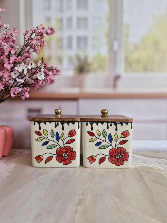 Artisan Floral  Designs with Love Retreat Ceramic Containers  (1/2 kg)  Airtight  Square Jars without spoon