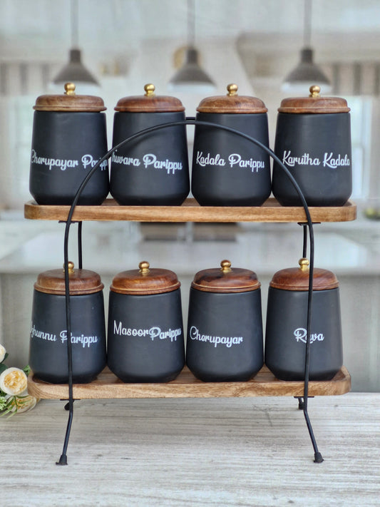 Flavor Spice Family Fusion Dal Delight Airtight Ceramic Container with wooden Lid- Malayalam