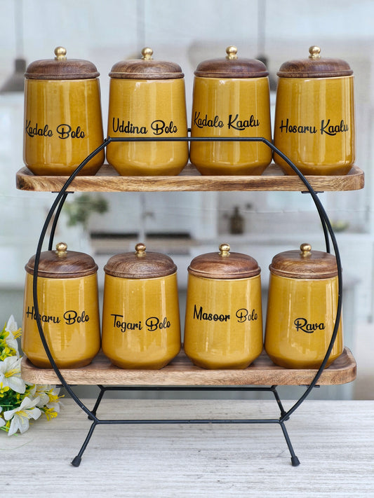 Flavorful Kitchen Companions Bele and Kaalu Delight Airtight Ceramic (1kg) Container Jar - Kannada