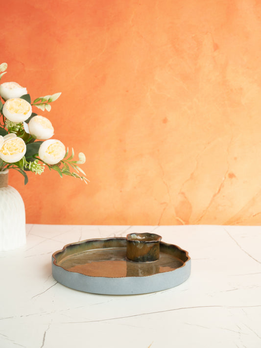 The Artisan Duo Blue & Brown Round Ceramic Serving Platter