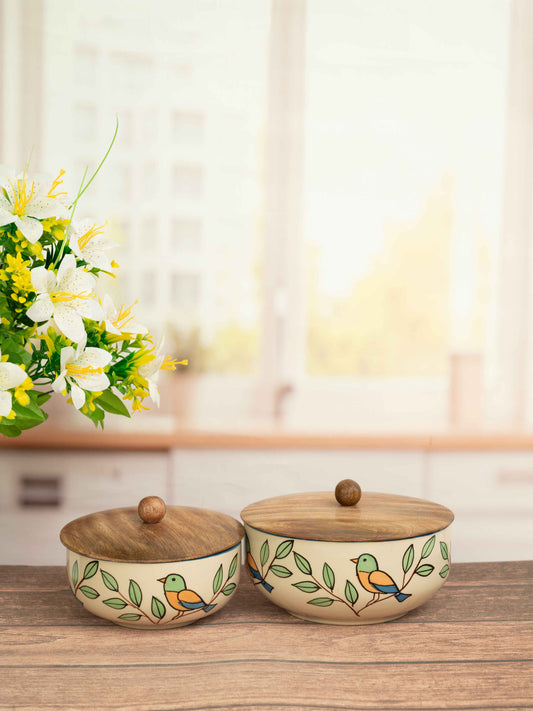 Nature's Nesting Delight Kitchen Bowl Set with Wooden Lids