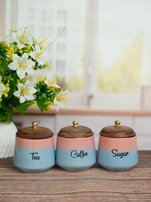 Blush & Blue Coastal Sunset Tea, Coffee, Sugar, Salt Ceramic Canister Set