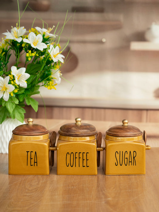 The Golden Cozy Kitchen Tea, Coffee, Sugar Canister Set