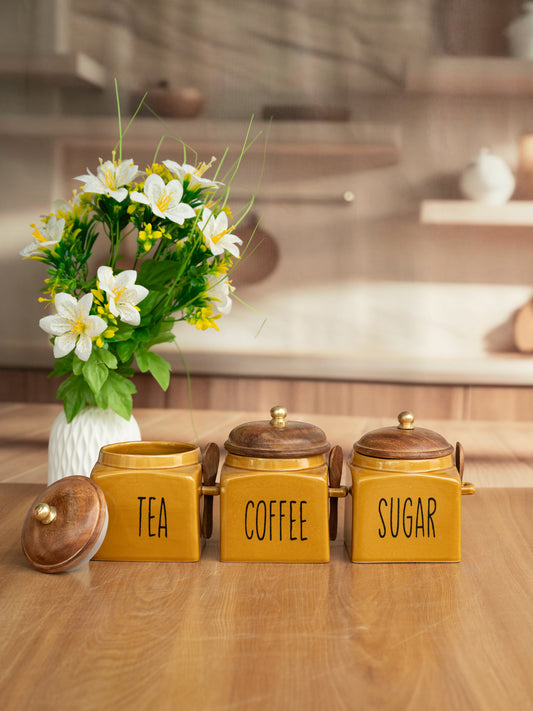 The Golden Cozy Kitchen Tea, Coffee, Sugar Canister Set