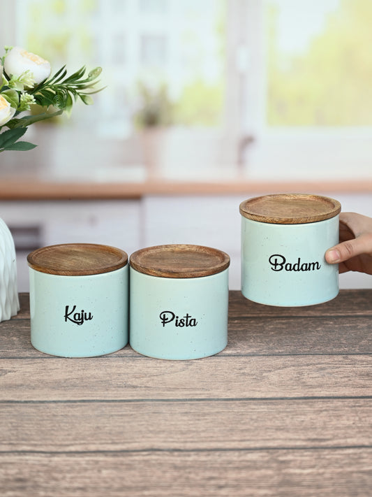 The Nut Keeper Ceramic Canister Set with Wooden Lids