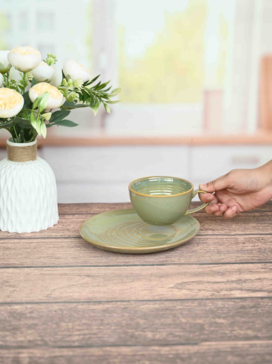 The Cozy Olive Pastel Bloom Tea Cup With Plater Set