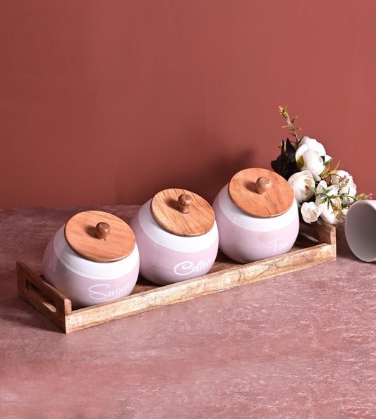 Slanted Baby Pink Ceramic Coffee, Sugar, and Tea Canister Set 500ml