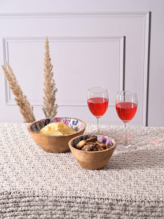 Purple flower floral wooden bowls