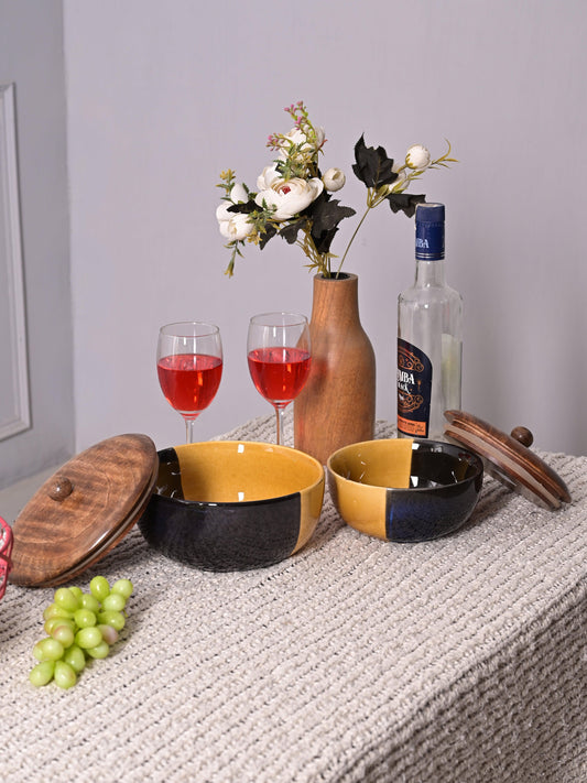 Bumble Buzz Black Designer Ceramic Serving Bowls  with lid