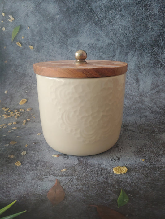 Classic Ivory AIrtight Ceramic Jar with Wodden Lid