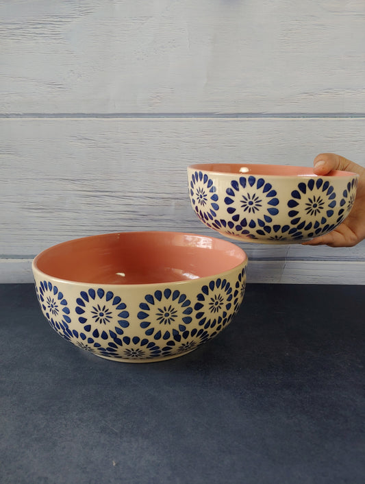 Lotus Flower Pink Handpainted Designer Ceramic Serving Bowls