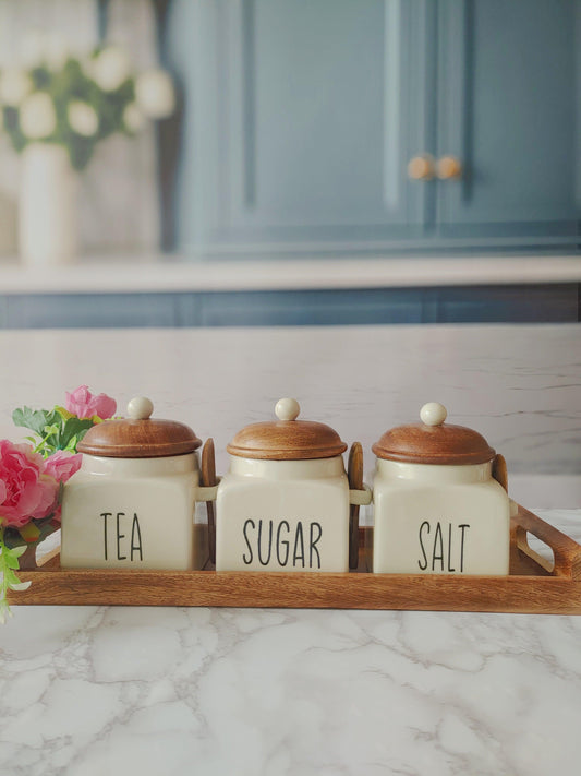 Ivory Square Solid Tea Sugar Salt Ceramic Canisters 500 ml