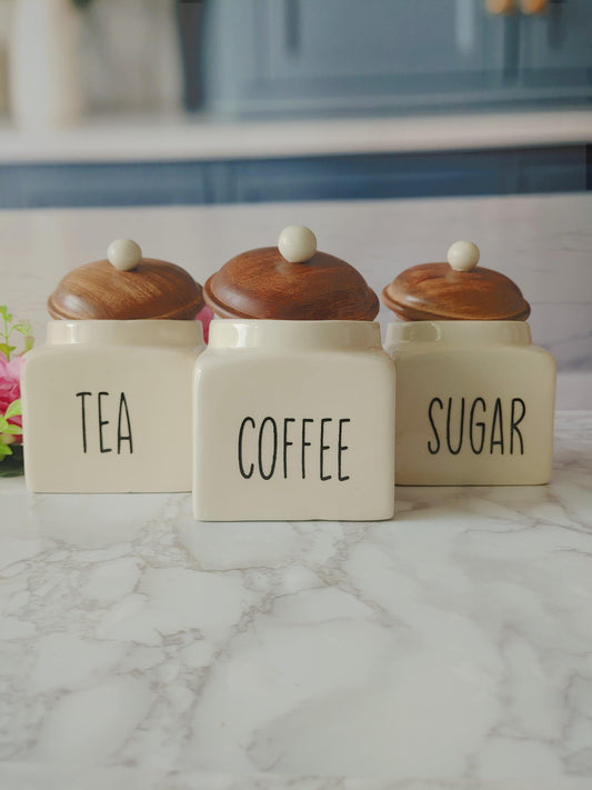 Ivory Square Solid Tea ,Coffee ,Sugar,Ceramic Canisters 500 ml with out spoon