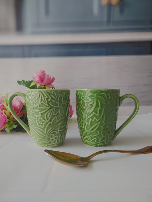 Forest Green Porcelain Morning Buddies Sunshine Mugs
