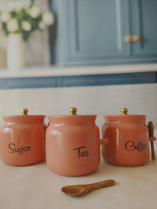 Tea-riffic Airtight Matka Solid Ceremic Tea,coffee, Sugar,Canisters 500ml