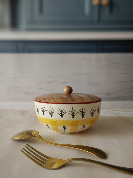 Blossom's Haven Designer airtight Ceramic Serving Bowls with lid, 600ml
