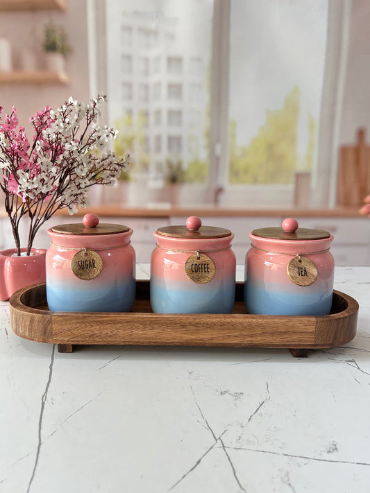 Peacock Pink Airtight Matka Tea ,Coffee, Sugar, Solid Ceremic Canisters (500ml)