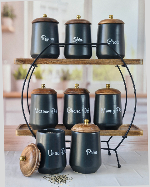 Flavor Spice Family Fusion Dal Delight Airtight Ceramic Container (1kg) with wooden Lid