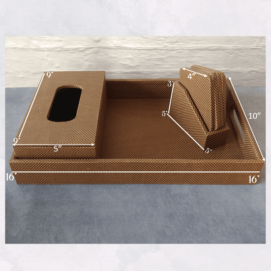 Brown HoneyComb Premium Leather Serving Tray with handle