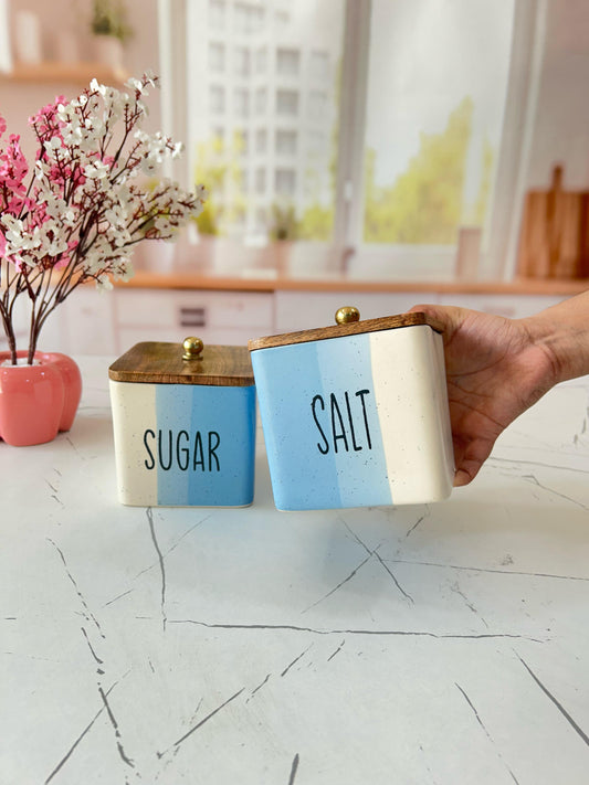 Sky Blue ceramic Salt Sugar Airtight Container Set 500ml