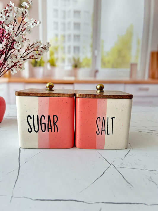 Elegance Pink colored ceramic Salt Sugar Airtight Container Set 500ml
