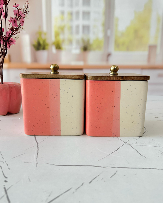 Pink Sweetheart Home Ceramic Airtight Containers with Wooden Lid