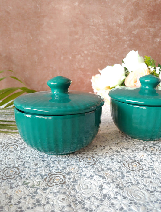 Emerald Green ceramic Nesting Bowls with Lid