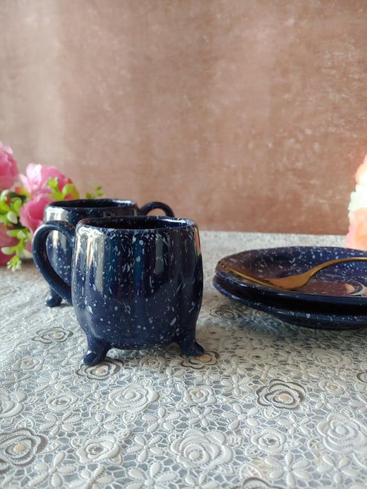 Morning Bloom Blue Decorative Sauccer Cozy Cups With Pair