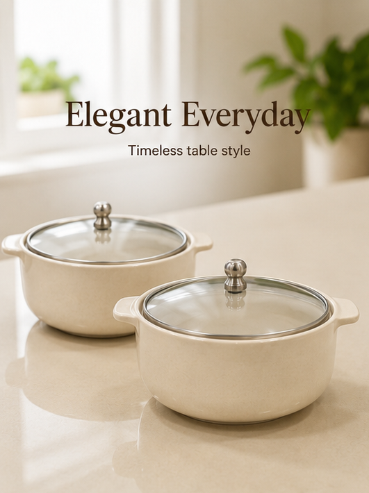 Ivory serving bowl set of 2 on table