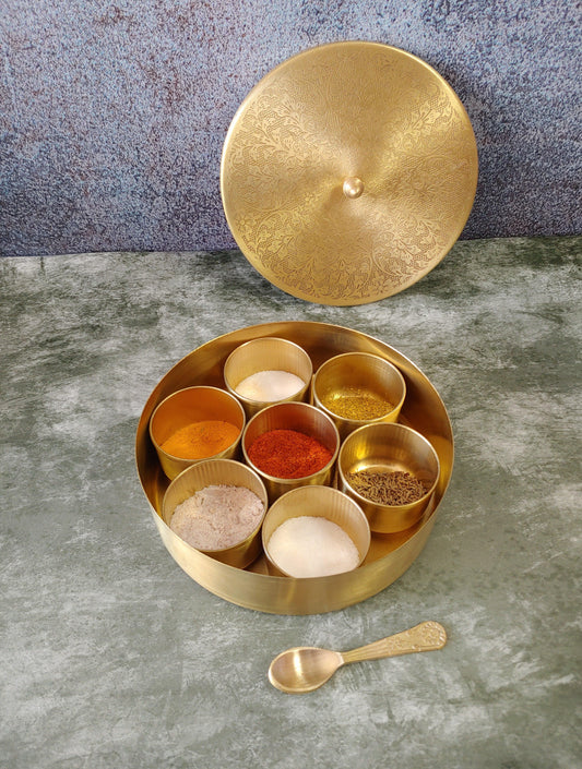 Brass 6" Masala Box with Spoon