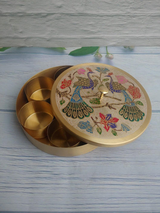 Rang Birangi Ras 7" Brass Masala Box