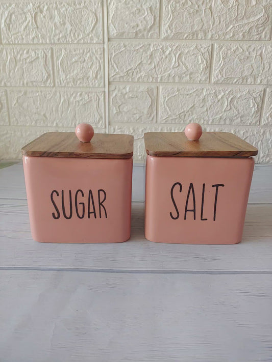 Elegance Pink colored  ceramic Salt Sugar Airtight Container Set 500ml